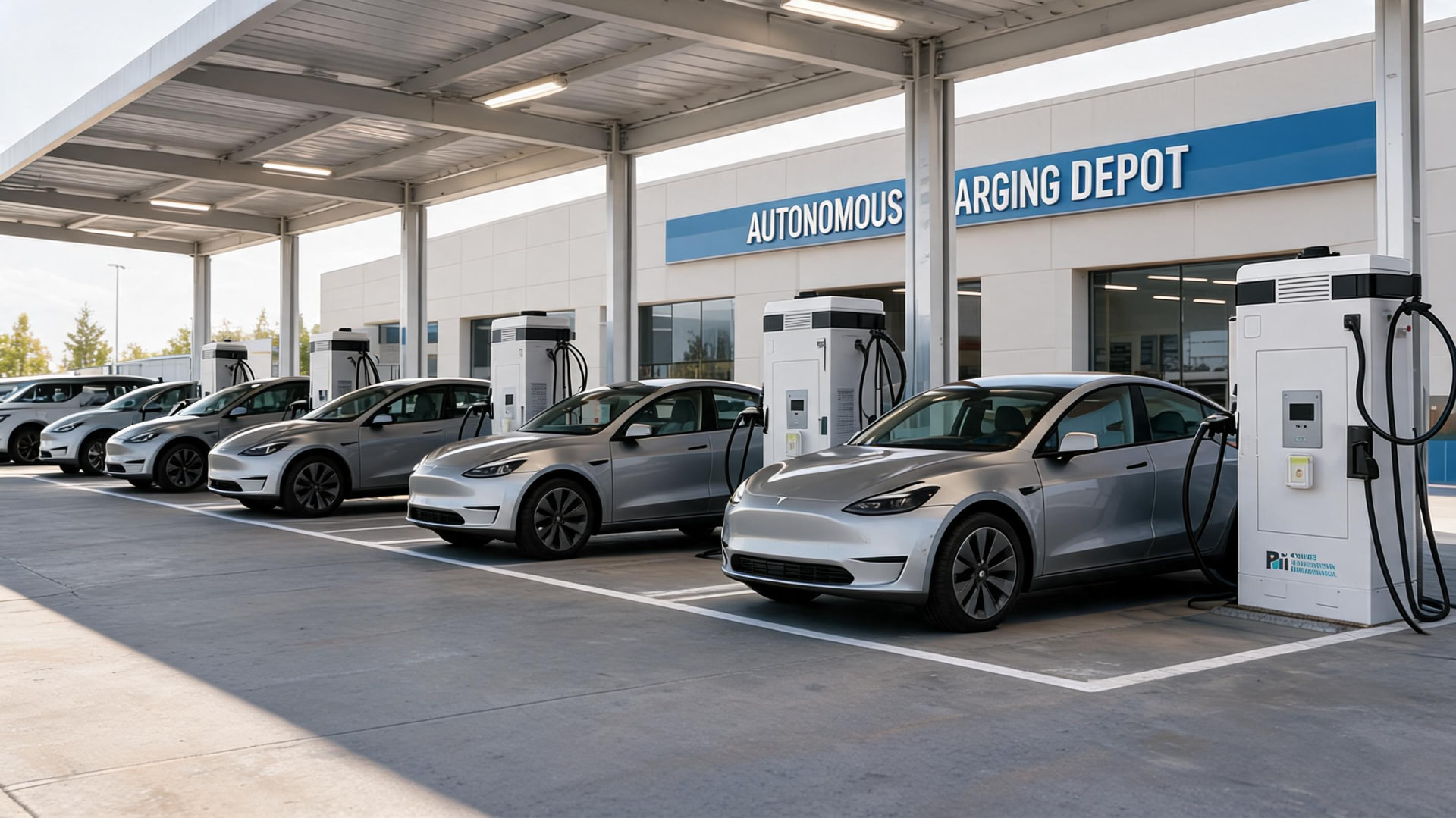 Pii DC fast chargers at an autonomous vehicle charging depot